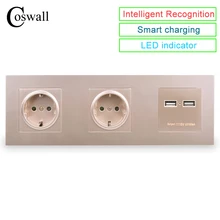 COSWALL стены ПК Панель двойная розетка 16A ЕС электрическая розетка с двойной зарядка через usb Порты и разъёмы 5V 2A Выход золото Цвет