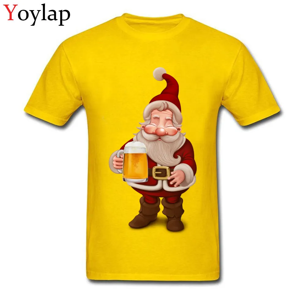 New Fashion Custom Short Sleeve Tops T Shirt Santa Claus Beer Fall Round Neck 100% Cotton Men's T-shirts Custom Clothing Shirt yellow