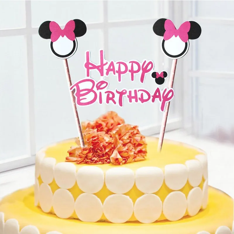 1set Mickey Minnie mouse theme happy birthday cupcake cake topper flags baby shower kids birthday party Cake decoration supplies