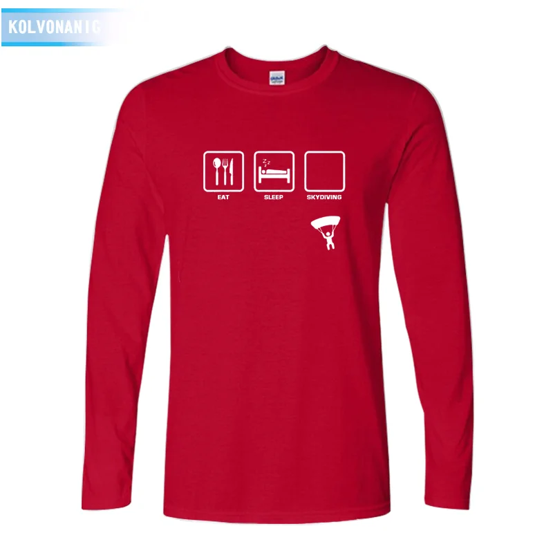 KOLVONANIG брендовая одежда Eat Sleep прыжки с парашютом забавная Мужская футболка хлопковая футболка с длинным рукавом футболки - Цвет: Red 01
