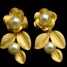 Элегантный стиль барокко офисные женские золотые металлические листья жемчужные серьги-гвоздики для женщин ювелирные изделия подарки