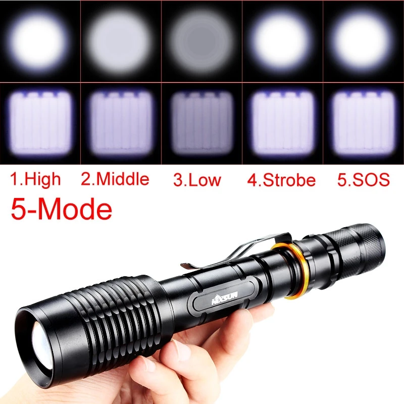 Hot selling Zoomable 3000 Lumens CREE XM-L T6 LED 18650 Flashlight Torch Camping Tactical Lamp 5 Modes