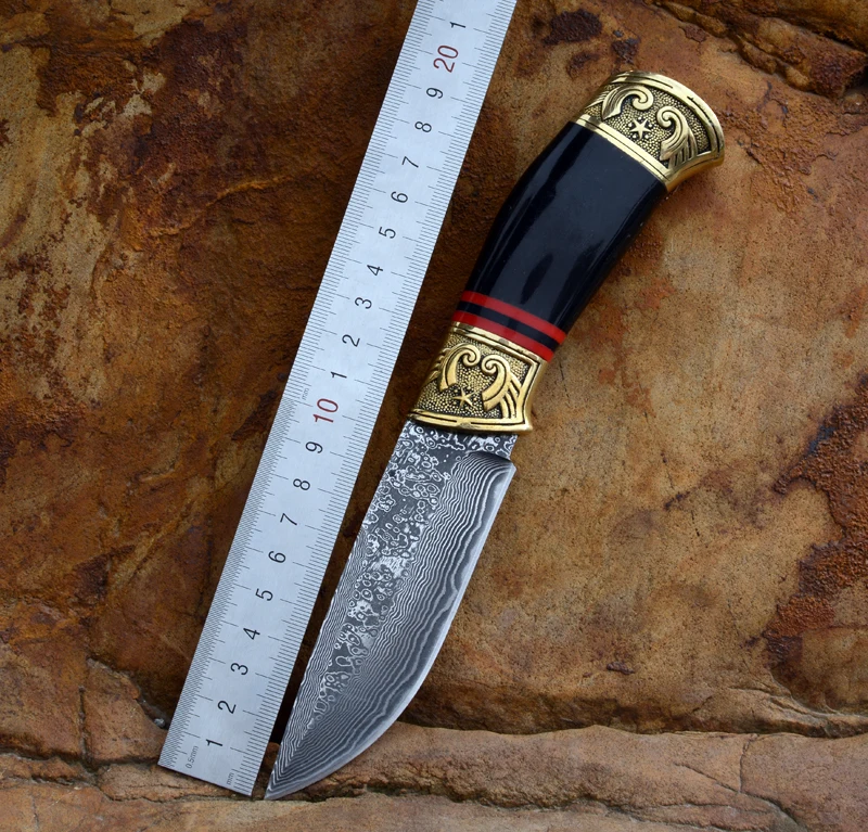 Voltron двойной медный рожок Дамасская сталь прямой нож, Открытый Кемпинг коллекция подарок EDC нож