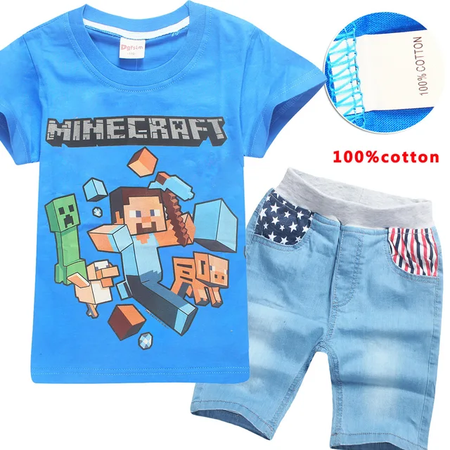 Minecraft Summer suits kids clothes Boy's Girl's Clothing Sets Pullover Fashion Kid 2pic Suits