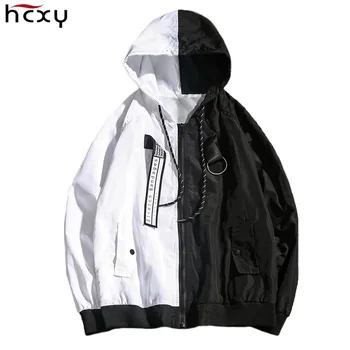 

HCXY brand 2018 Autumn Teen Fashion Men's Hooded Jackets and Coats Men Jacket Male outwear Patchwork Raglan sleeve Loose M-5XL