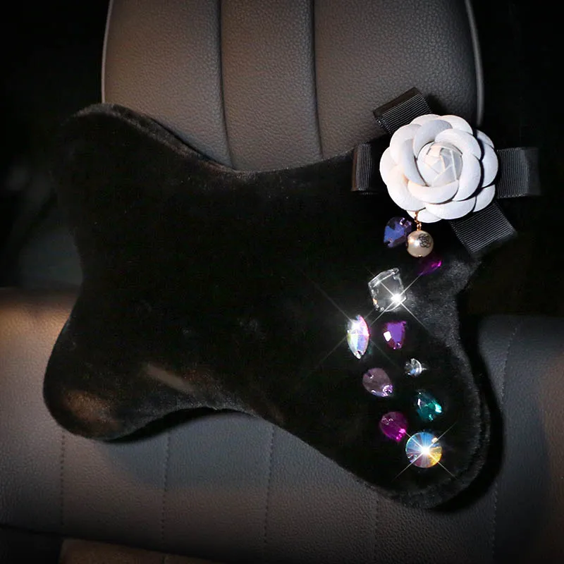 Camellia-Flower-Plush-Fur-Car-Headrest-Neck-Pillows-Colorful-Diamond-Crystal-Car-Waist-Support-Pillows-Interior-Car-Accessories-2