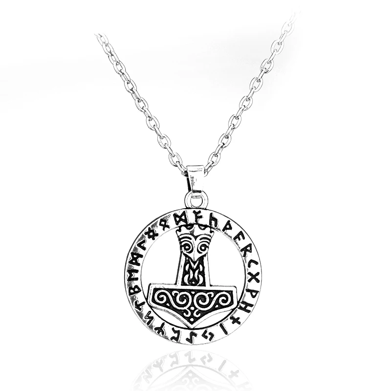 

Nordic God Supernatural Thor's Hammer Necklace Silvery Punk Viking Fashion Pendant Necklaces Cool Jewelry Decoration Gift
