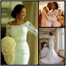 Mermaid vestidos de novia Wedding Dress 2017 Bead Lace Appliques Bridal Dresses Hijab Long Sleeve Wedding Gown