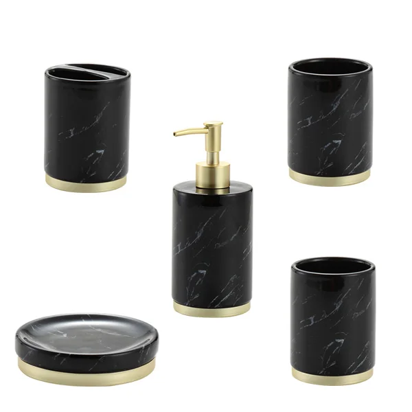Керамический набор для ванной комнаты с черным мраморным узором, набор из 5 предметов, высококачественный стакан для мытья рта, держатель для зубной щетки, креативный набор для ванной