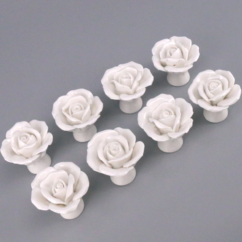8xrose Poignee De Meuble De Cuisine En Ceramique Design Rose Blanc Boutons De Tiroirs En Porcelaine Pour Chambre D Enfant Aliexpress