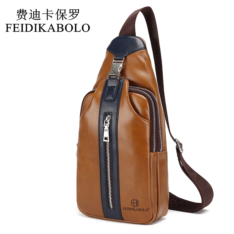 

FEIDIKABOLO Famous Brand Bag Men Chest Pack Leather Travel Men Crossbody Bags Rucksack Fashion Chest Bag Single Shoulder Handbag