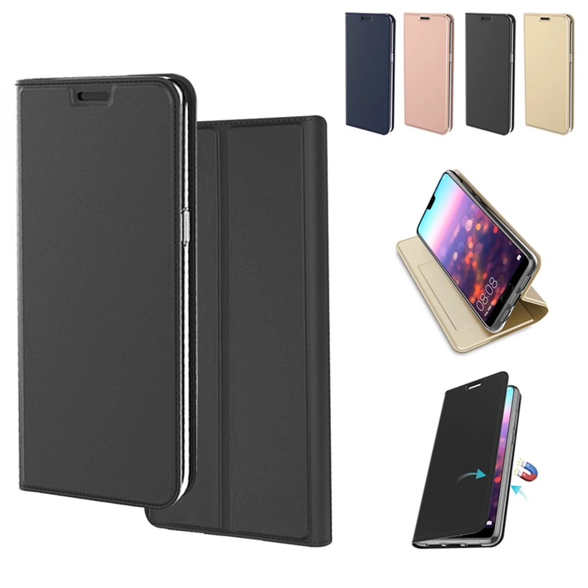 

For Huawei Honor 8X Phone Case PU Leather Flip Stand Wallet Cover For Huawei P20 Lite 2019/Nova 5 Pro/Nova 5 Card Holder Case