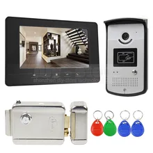 DIYSECUR 7 pulgadas Con Conexión de Cable Video de La Puerta Sistema de Intercomunicación Teléfono Timbre Seguridad Para El Hogar Cámara RFID + Cerradura Eléctrica