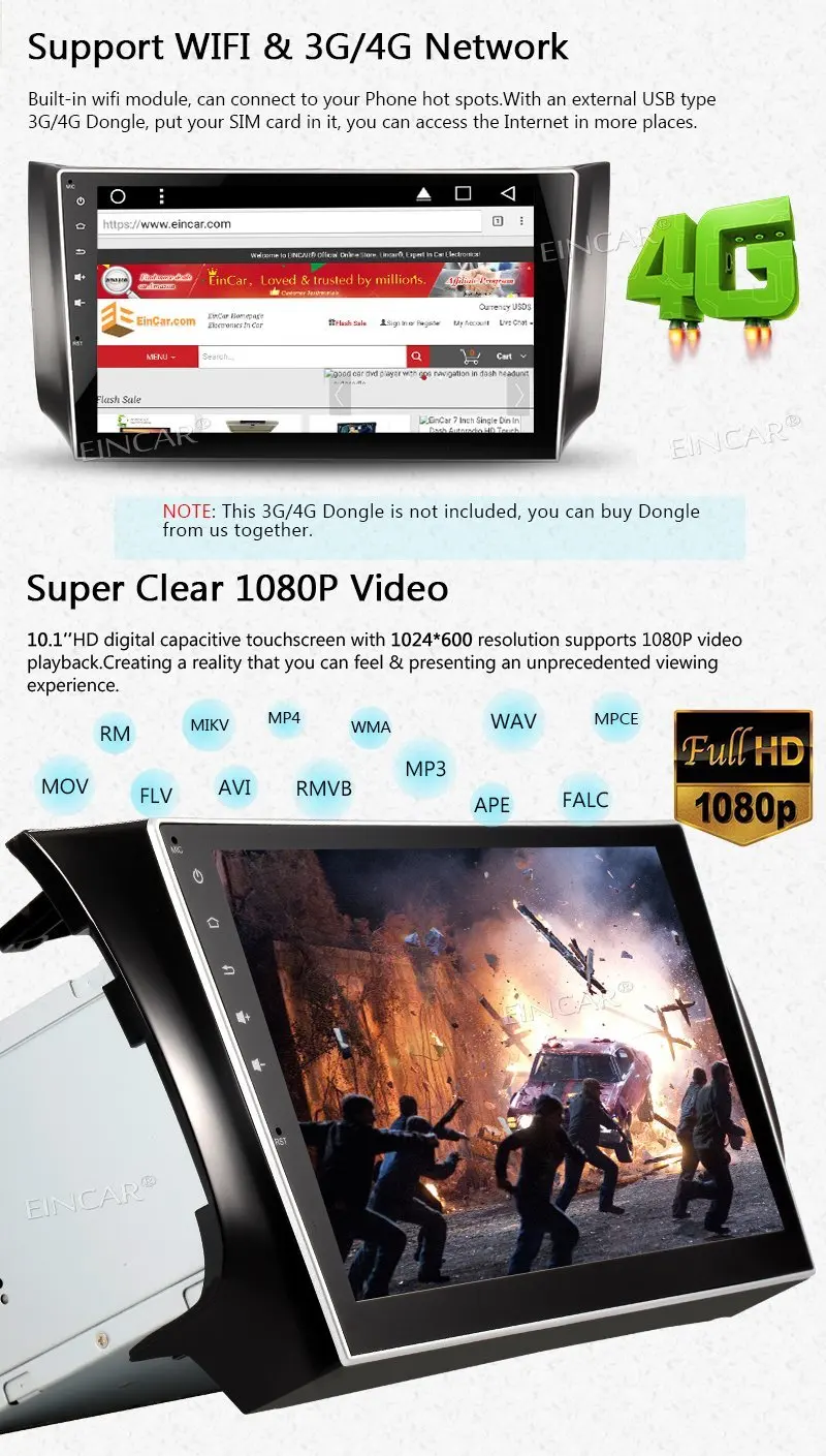Clearance Eincar 10.1 inch Android 7.1 Car Radio 2 Din Stereo with Autoradio for Nissan Support GPS BT 3G/4G WIFI CAM-IN OBD2 1080P DAB+ 3 Clearance Eincar 10.1 inch Android 7.1 Car Radio 2 Din Stereo with Autoradio for Nissan Support GPS BT 3G/4G WIFI CAM-IN OBD2 1080P DAB+ 3