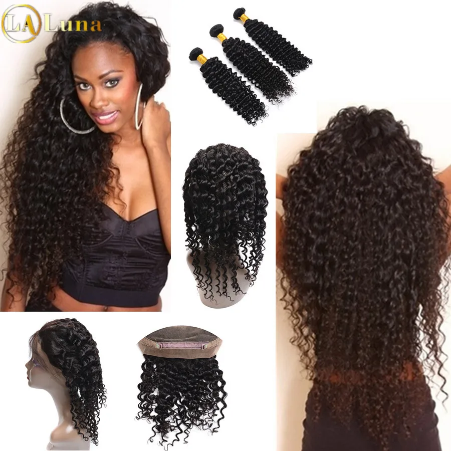 360 Lace Frontal With Bundle Deep Wave Brazilian Virgin Hair Baby Bundles Human |