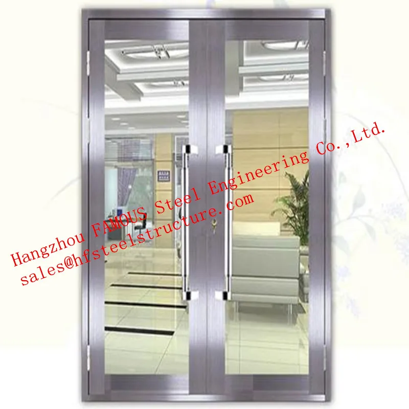 Galvanized Steel With Fireproof Glass Fire Rated Double Doors For