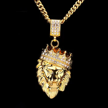 

Men Hip Hop Jewelry2018 New Iced Out Gold Fashion Bling Lion Head Pendant Men Necklace Gold Filled For Men Women Gift Wholesale