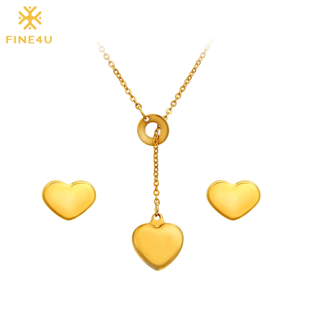 

2018 New FINE4U N004 316L Stainless Steel Jewelry Sets For Women Heart Necklace & Earrings Wedding Jewelry set