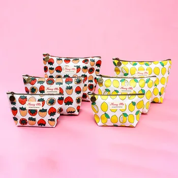 

2019 Women Make Up Bags Flower Polyester Zipper Cosmetic Cases Casual Girls Big Lady Pouch Storage Item Organizer Fruit Pattern
