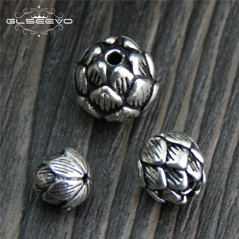 

5pcs Vintage 925 Sterling Silver Beads Engrave Lotus Flower Beads DIY Bracelet Necklace Bangle Spacer Beads XA0552