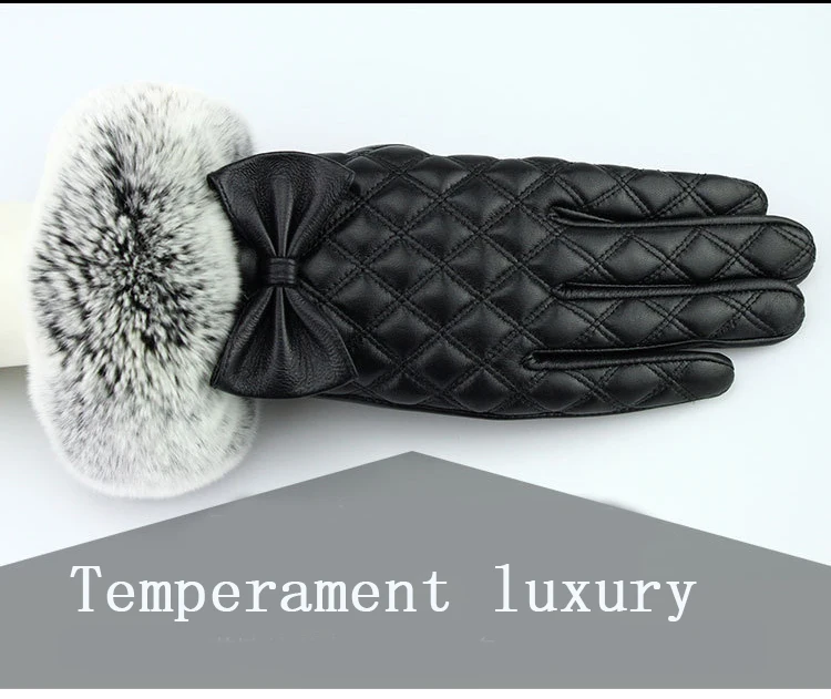 JKP осенью и зимой дамы Натуральная кожа Перчатки Модные женские сенсорный экран с мехом кролика теплые бархатные Перчатки ST-004
