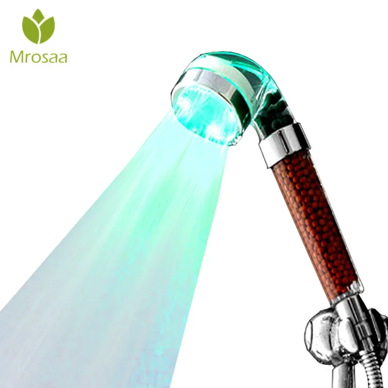 

Bathroom Faucet LED Light Automatic Temperature Sensor Negative Filiter Ball Shower Head Turbocharger Bath SPA Mixer Sprayer
