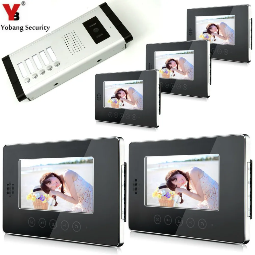 

Yobang Security Video Intercom 7'Inch Touch Screen Video Doorbell Door Phone Speakerphone Intercom System For 5 Units Apartment