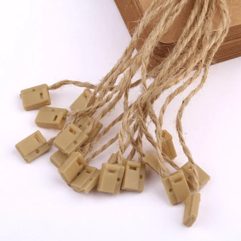 

1000pcs Natural Hemp String Tag Craft Jewelry Garment Price Vintage Hang Tags Flax Cord Snap Loop Lock Jute Rope DIY Accessories