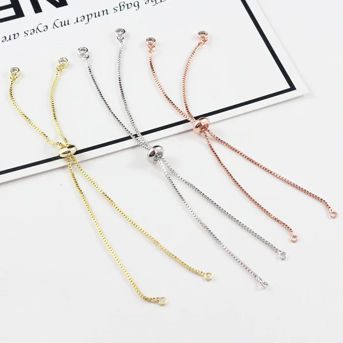 

1PCS 28CM 24K Gold Color Plated Bracelet with Rubber Beads Can Adjust the Length for DIY Bracelet Jewelry Making Findings