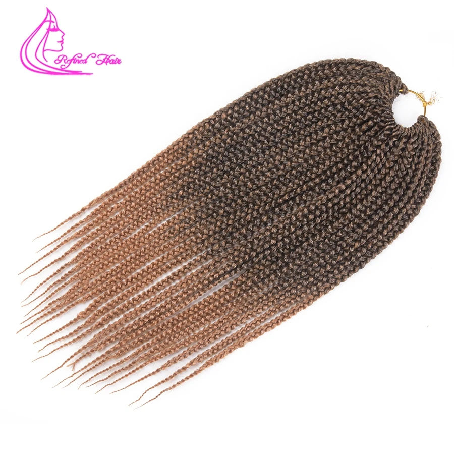 

Refined Hair Synthetic Box Braids Ombre Brown Burgundy Grey Crochet Braiding Hair Extensions 14 18 22 Inch 22strands/piece