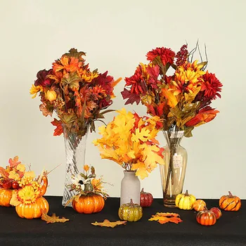 

16pcs Halloween Fruit Prop Set Simulation Artificial Pumpkin Fall Maple Leaf Garland for Thanksgiving Halloween Home Decoration