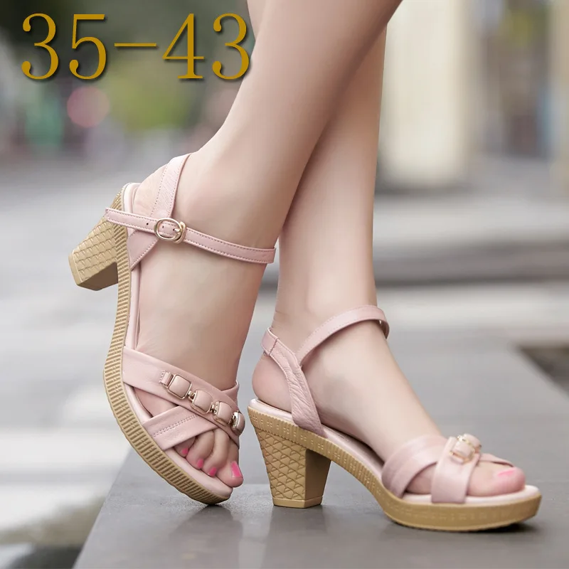 

Beading Real Leather Women's Sandals Comfortable Platform Shoes Large Size 40-43 New 2017 Summer Shoes High Heels Sandals Women