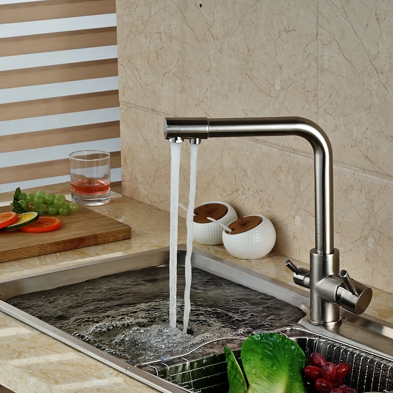 brand new kitchen sink faucet pure water filter drink mixer tap dual handles two spout brushed - Kitchen Sink Drink brand new kitchen sink faucet pure water filter drink mixer tap dual handles two spout brushed - Kitchen Sink Drink
