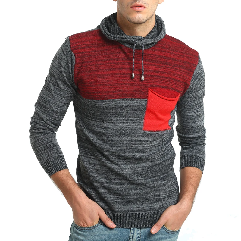 

2019 New Brand Casual Sweater Fight Color Hooded Long Sleeves Slim Fit Knitting Mens Sweaters And Pullovers Men Pullover Men
