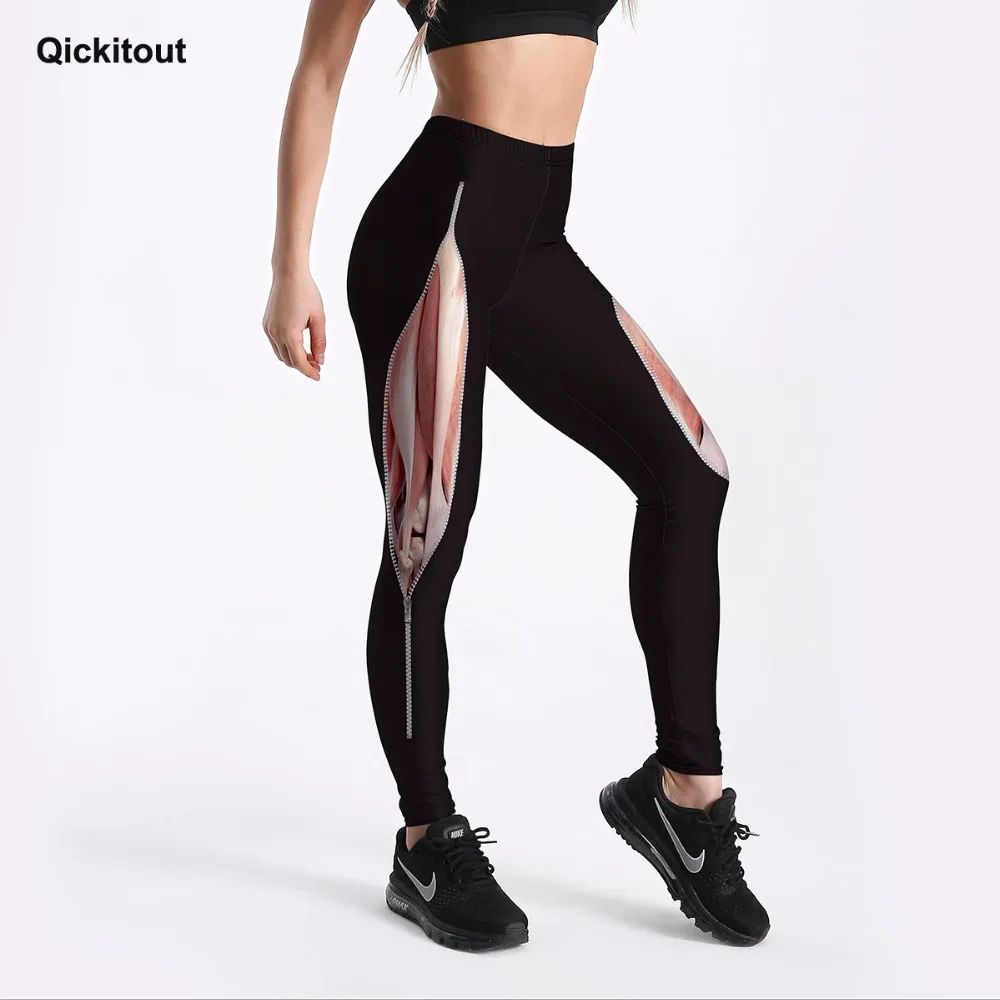 Qickitout فريد تصميم المرأة طماق تمزيق العضلات مع سستة بنطال مطبوعة الأسود صالح عارضة جديد أسفل انخفاض الشحن
