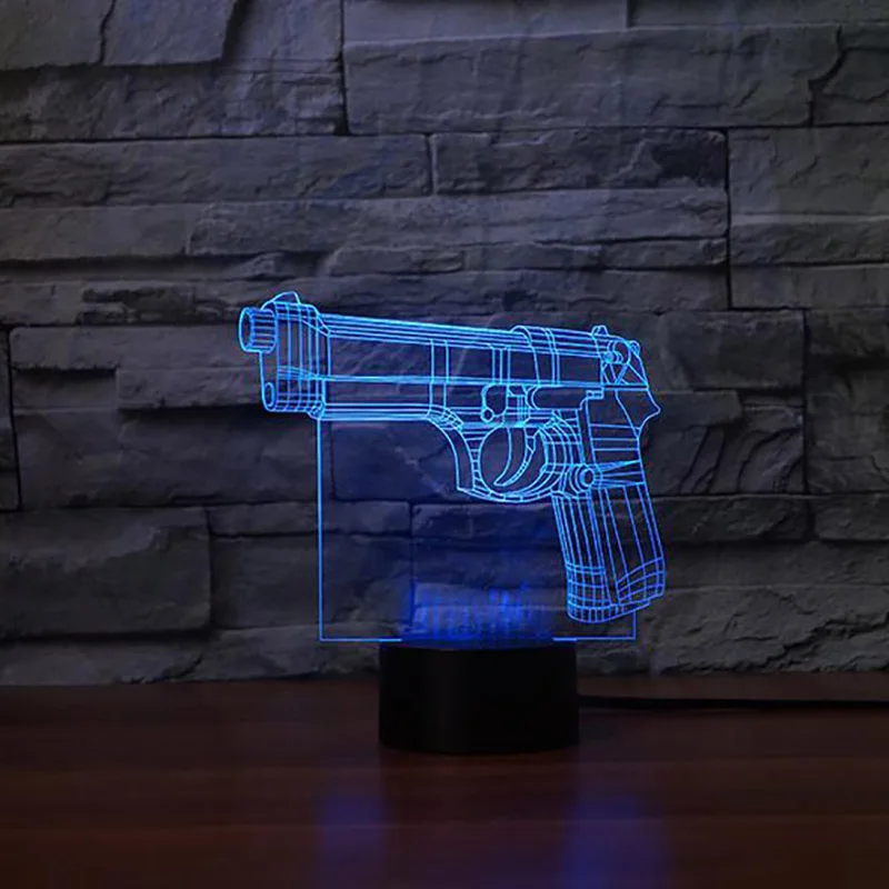 3D USB Visual 7 Color Changings Pistol Gun Model Lighting Fixture Desk