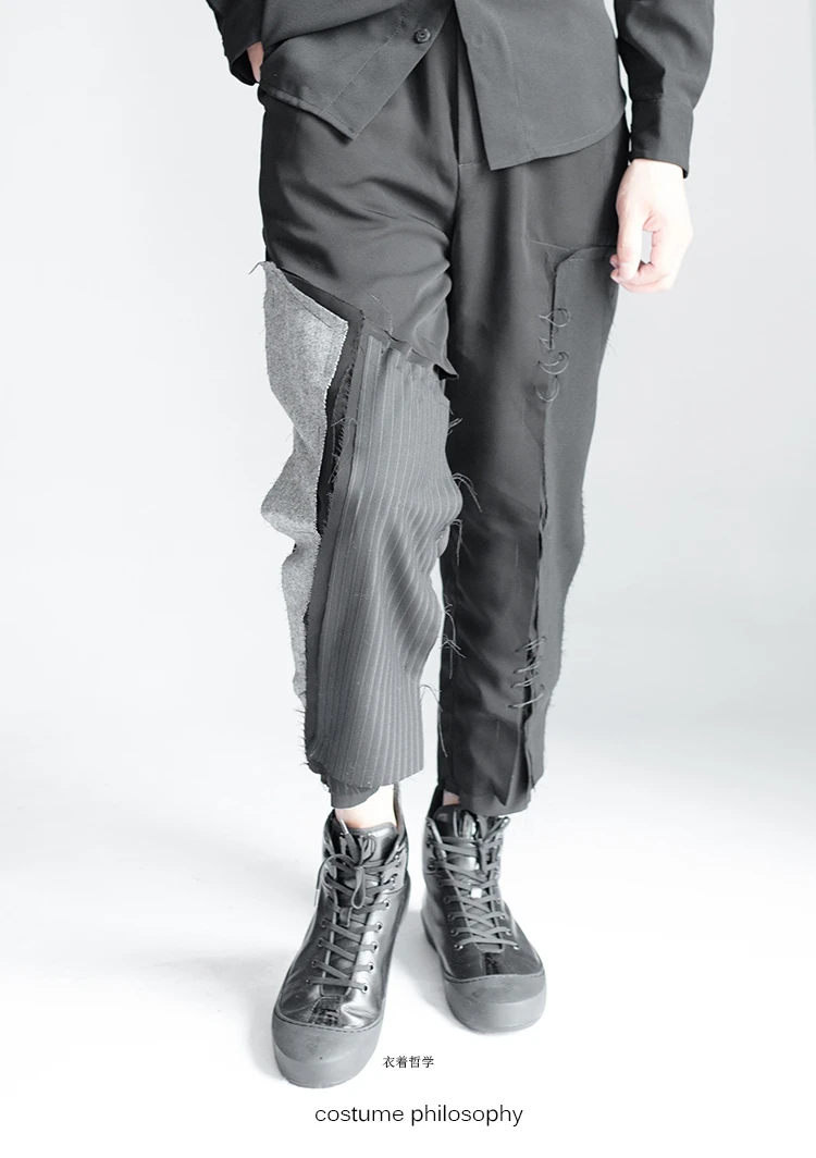 Men Pants men's casual broken pants stitched striped original 9