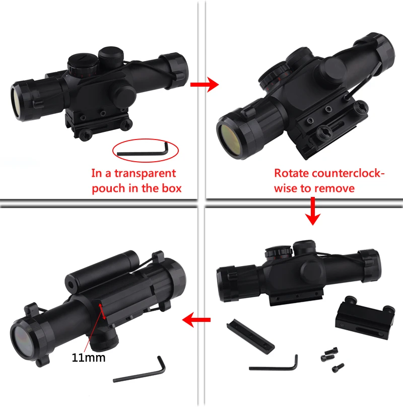 

Ledarnell M6 11mm 20mm dovetail tactical scope 4x25 rifle sights with red laser sight 24 Mil dot riflescope for hunting air gun