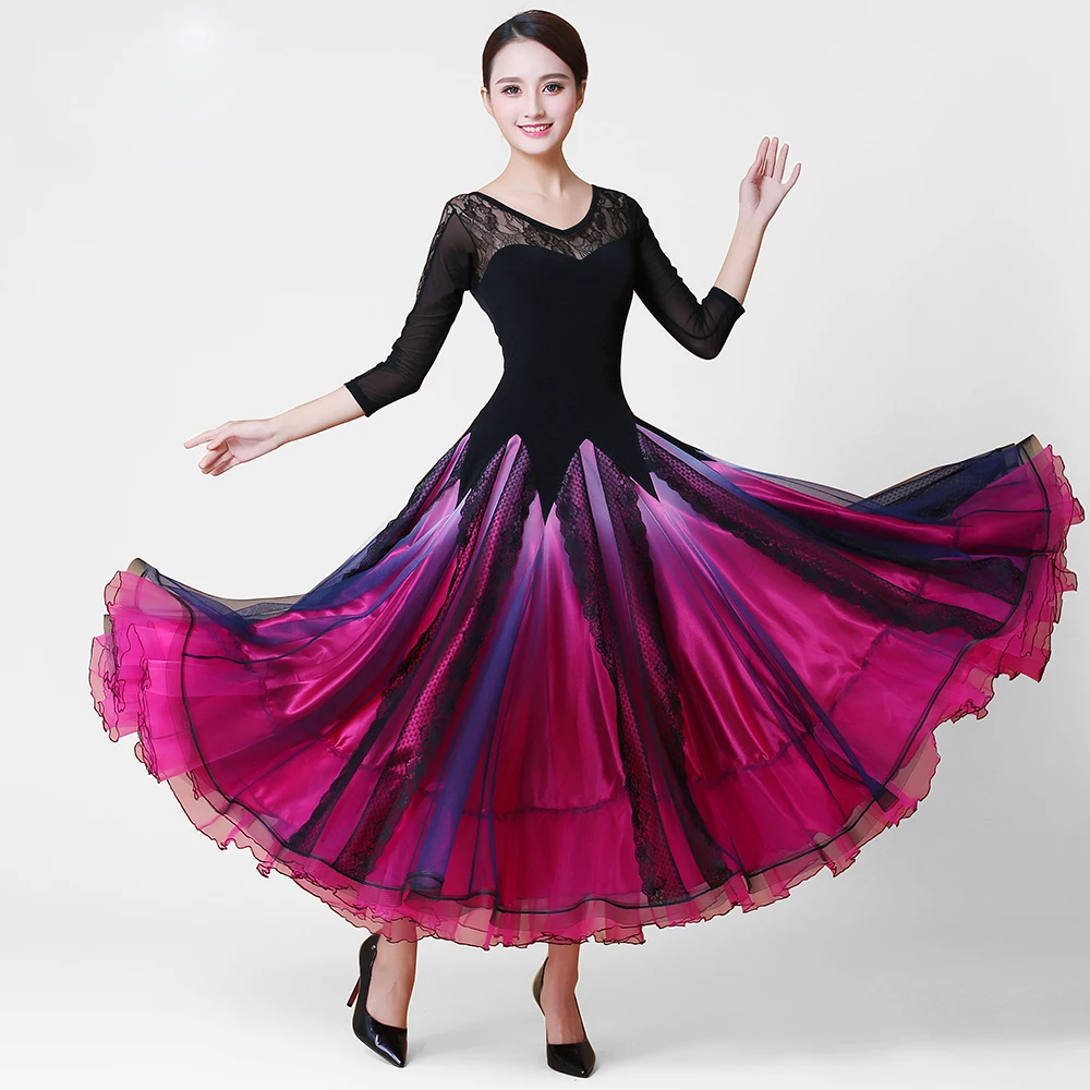 

Rose red Blue Ballroom Competition Dance Dress Women Modern Waltz Tango Standard dance Costumes 2 color