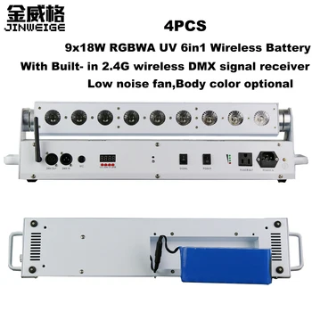 

Free Shipping 4pcs/lot High Brightness 9x18W RGBWA+UV 6in1 Wireless Battery Led Wall Wash Beam Bar Line Washer Stage Lights