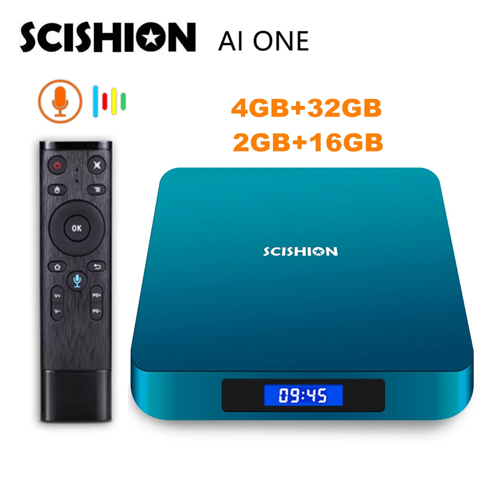 

SCISHION AI ONE Voice Control TV Box Android 8.1 Rockchip 3328 Max 4GB RAM 32GB ROM 2.4G WiFi USB3.0 Bluetooth4.0 Set Top Box