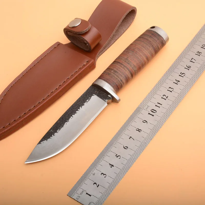 Mengoing походный охотничий нож с фиксированным лезвием, высокомарганцевая углеродистая сталь, кованая полировка, нож с ручкой из воловьей кожи