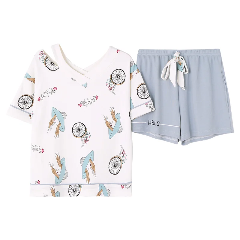 Женские пижамы модал хлопок спортивный костюм для женщин мультфильм печати короткий рукав vestidos Милая Пижама XXL XXXL XXXXL pijama femin