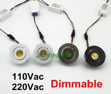 Free shipping CE RoHS 10pcs 220V dimmable cob led downlight 3W