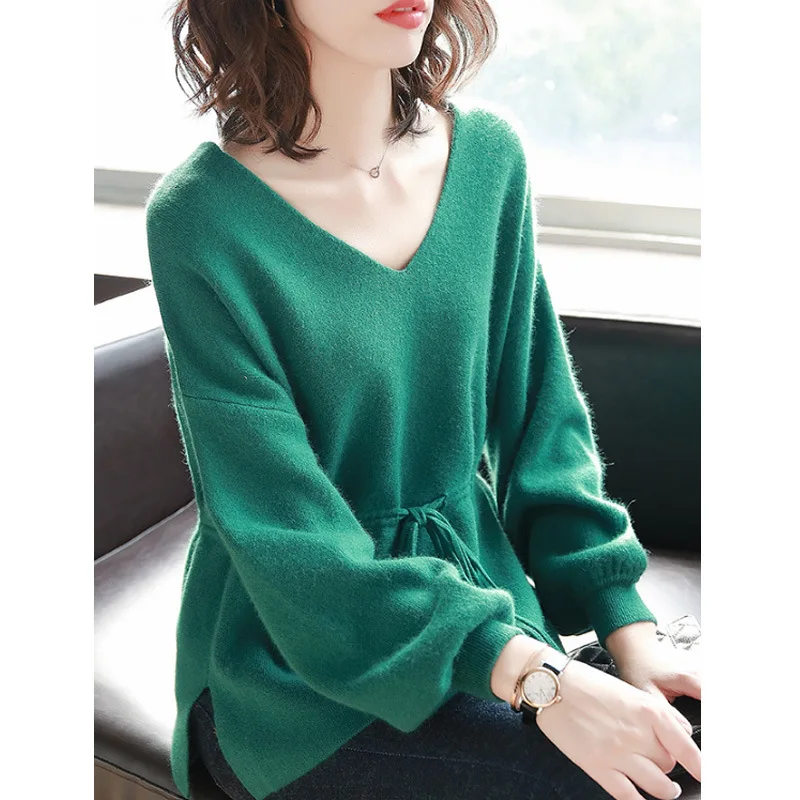Women's Knitting Sweater 2019 Winter Long Sleeve Cotton Sweaters Female Loose Thicken V Neck Cashmere Sweater Women Pullovers Women's Knitting Sweater 2019 Winter Long Sleeve Cotton Sweaters Female Loose Thicken V Neck Cashmere Sweater Women Pullovers
