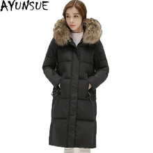 Широкий талией Для женщин, куртка-пуховик, плотный, теплый, длинный пуховик настоящая мужская куртка с капюшоном Женская куртка-парка Doudoune Femme высокое качество ST165