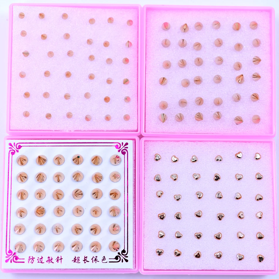 

Factory 18pairs Simple Mini Design Cheap Plastic Anti Allergy Disinfection stick Stud Earring Bullet Heart