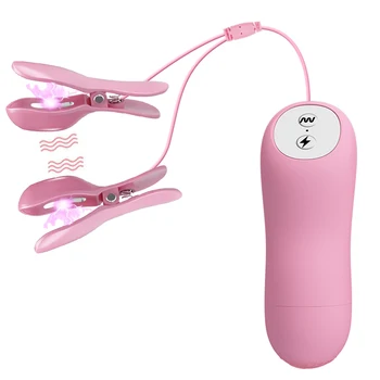 SM Electric Shock Nipple Pussy Clamps Nipple Vibrator Breast Massage Clitoris Labia Clip Stimulation BDSM Sex Toy for Women Men 1