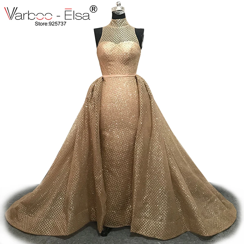VARBOO_ELSA модное вечернее платье без рукавов с высоким воротом Золотое расшитое