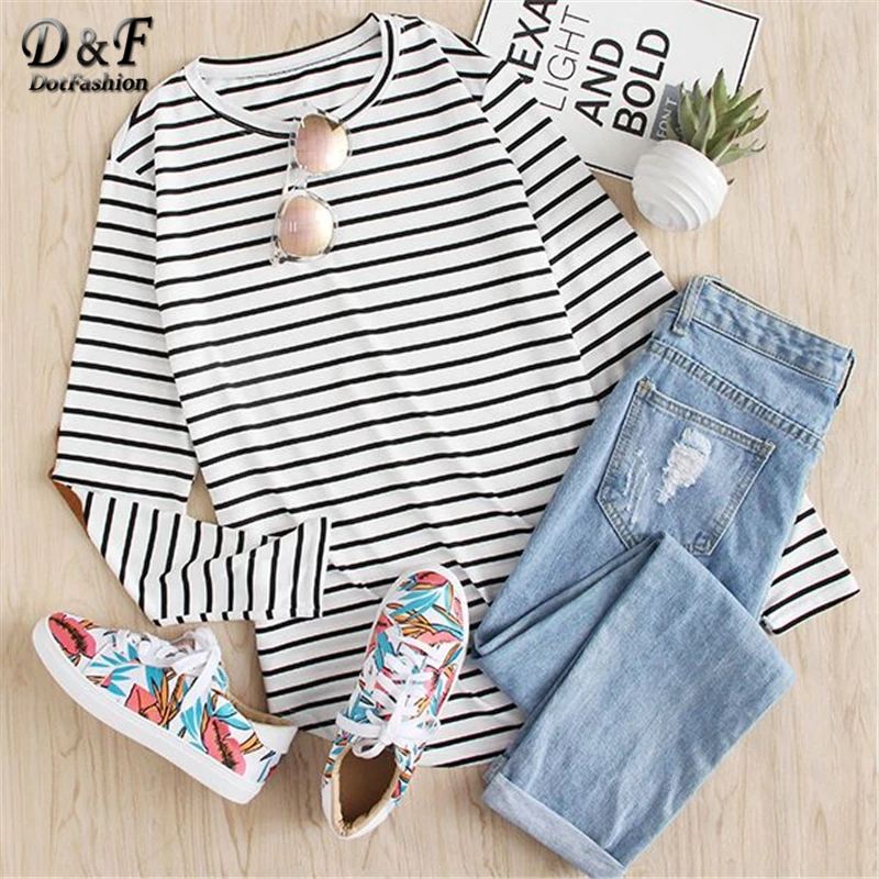 Winter for womens striped shirt with elbow patches